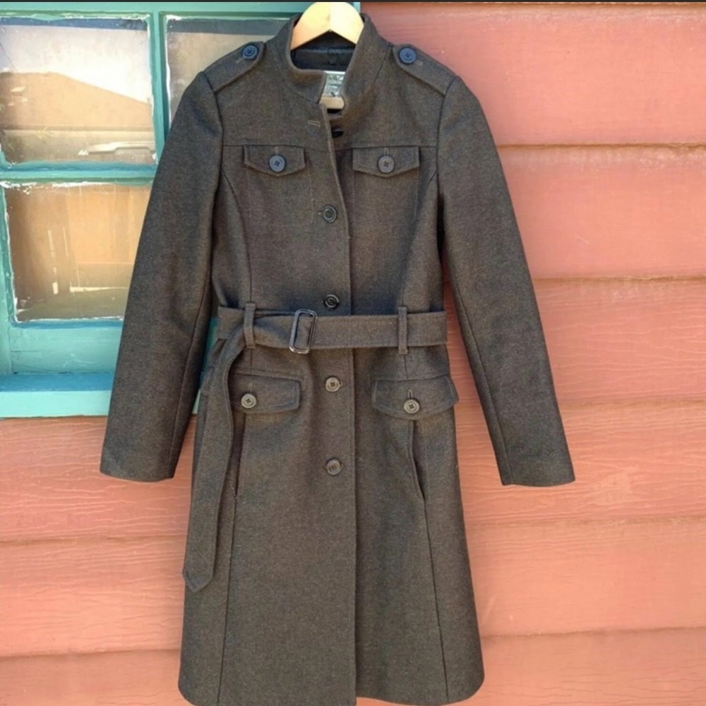 Vintage Banana Republic Women’s Brown Wool Blend Long Trench Coat Medium
